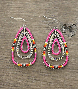 Pink Beaded Tiered Earrings