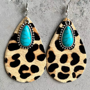 Leopard Hide/Turquoise Stone Earrings