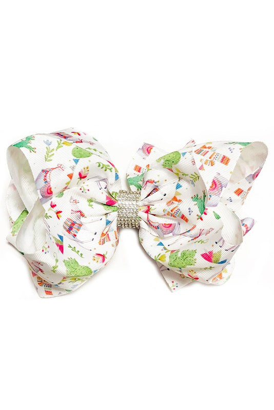 Llama Cactus Double Layer Rhinestone Bow