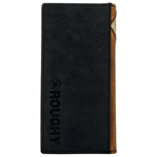 "ROUGHY CRAZY HORSE" RODEO ROUGHY WALLET TAN/BLACK W/DIAMOND PATCHWORK