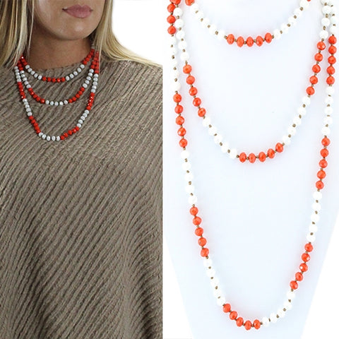 Orange/White Beaded Necklace