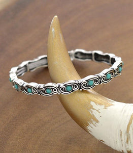 Turquoise/Silver Western Swirl Stretch Bracelet