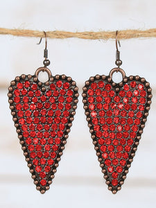 Red Rhinestone Heart Earrings