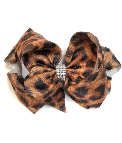 Dark Leopard Double layer Rhinestone Bow