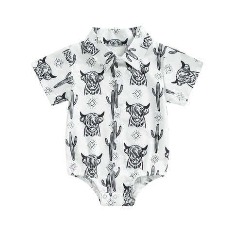 White/Black Higland Cow Onesie