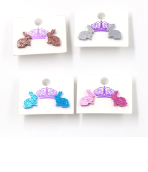 Acrylic Little Glitter Bunny Earrings