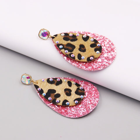 Glitter Pink & Leopard Boujee Earrings
