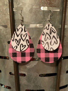 Pink Plaid Layered Heart Earring