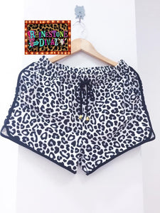 White Leopard Drawstring Shorts