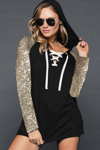 Black W/Gold Sequin Sleeve Hoodie