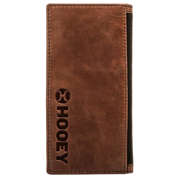 "HOOEY CLASSIC ROUGHOUT" RODEO HOOEY WALLET BROWN LEATHER -BASKET WEAVE EMBOSSED