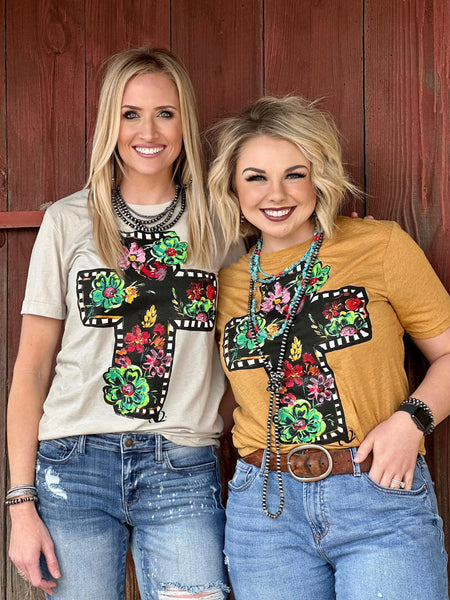 Callie's Floral Cross Tee* MULTIPLE COLORS*