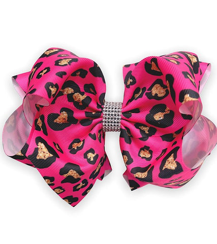 Hot Pink & Gold Leopard Double Layer Bow