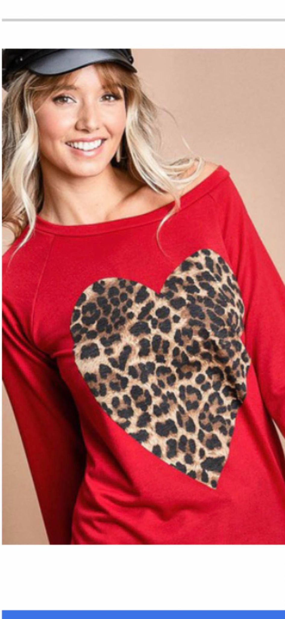 Red Wide Neck Leopard Heart Top