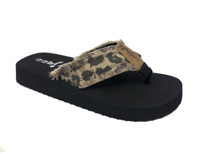 Tan Leopard Frayed Flip FLops