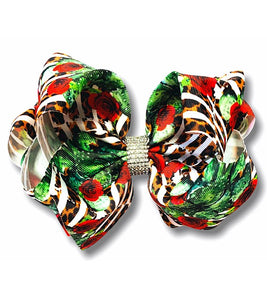 Cactus,Rose,Leopard Rhinestone Bow