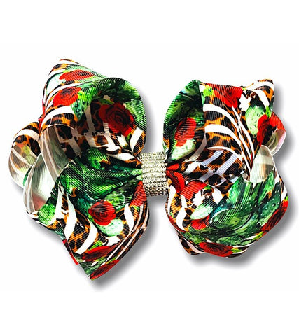 Cactus,Rose,Leopard Rhinestone Bow