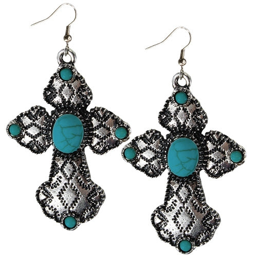 Turquoise & Silver Cross Earrings