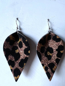 Glitter Rose Gold Leopard Pedal Earrings