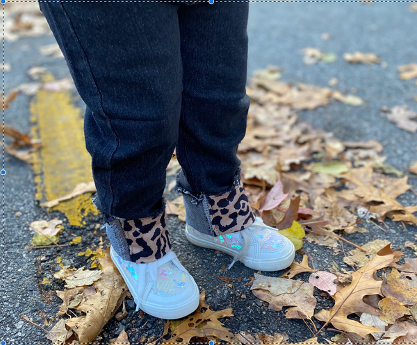 Kids Black Wash Denim Pants w/Leopard Cuffs