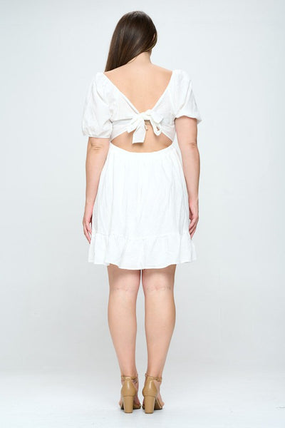 White Puff Sleeve Open Back Dress