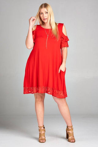 Red Lace Cold Shoulder Dress