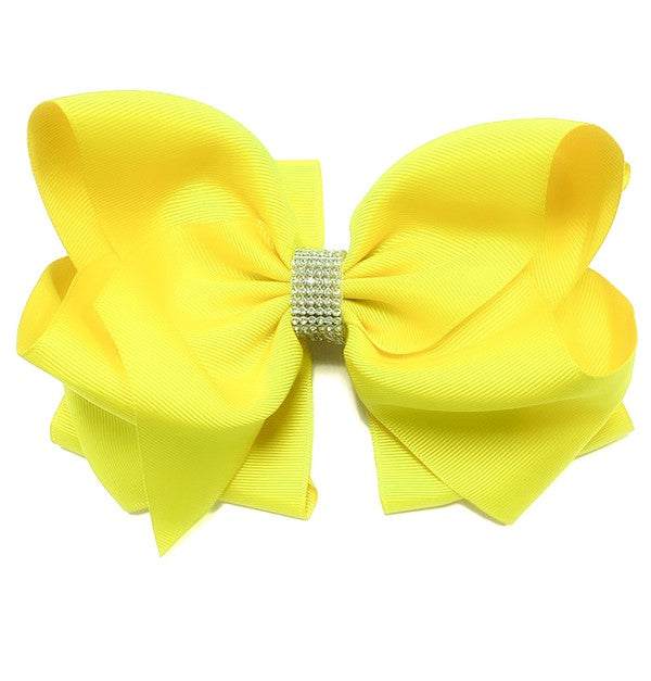 Lemon Yellow Double Layer Rhinestone Bow