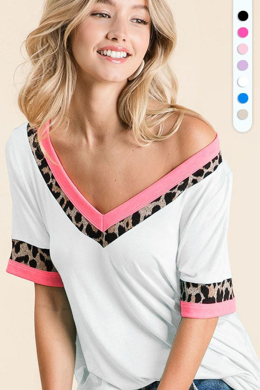 Ivory V Leopard Contrast Top