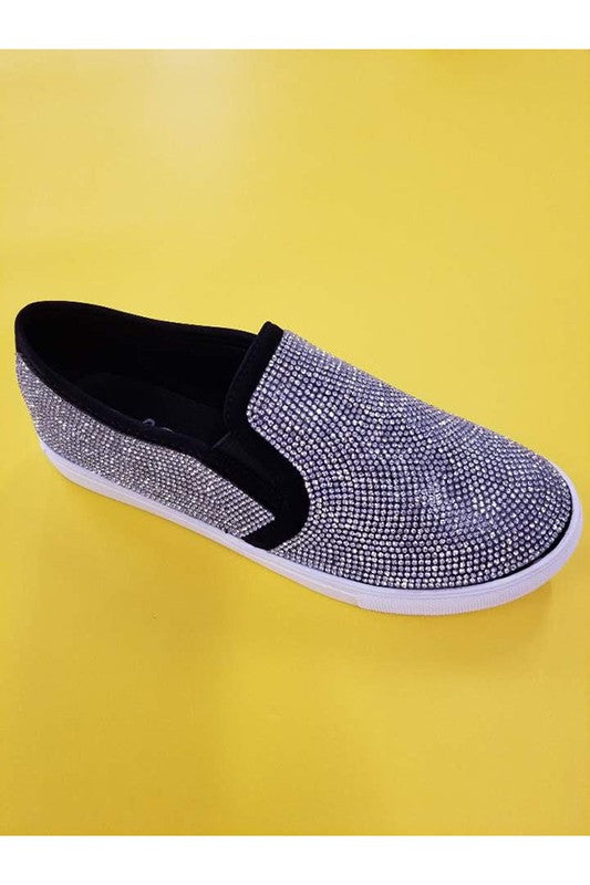 Black Rhinestone Slip Ons