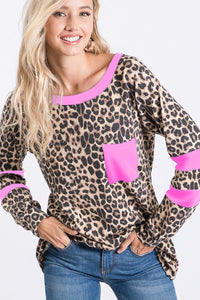 Leopard With Pink Contrast Top