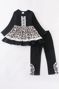 Black Leopard Girls Pant Set