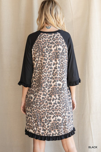 Black Leopard Ruffle Dress