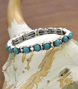 Round Turquoise Stone Western Stretch Bracelet