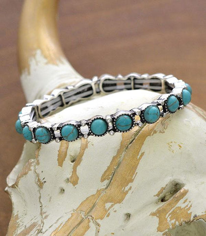 Round Turquoise Stone Western Stretch Bracelet