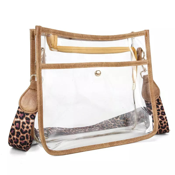 Clear Messenger Crossbody With Leopard Guitar Strap