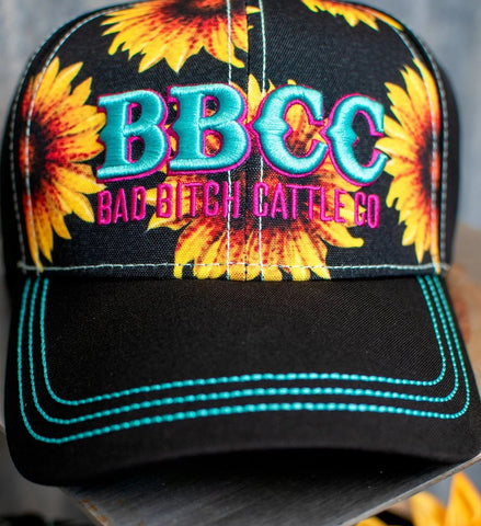 BB Cattle Co. Black Cap with Sunflowers