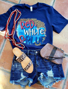 Red White Blue & Leopard Tee
