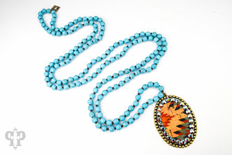 Long Layered Aztec Oval Pendant Necklace