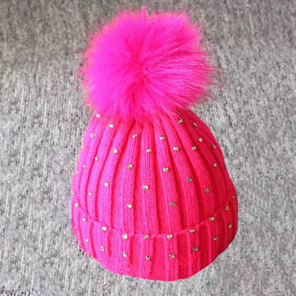 Kids Bling Pom Beanies**MULTIPLE COLORS**
