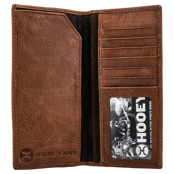 "HOOEY CLASSIC ROUGHOUT" RODEO HOOEY WALLET BROWN LEATHER -BASKET WEAVE EMBOSSED