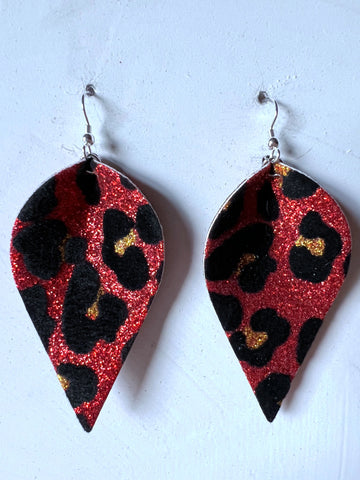 Glitter Red Leopard Petal Earrings