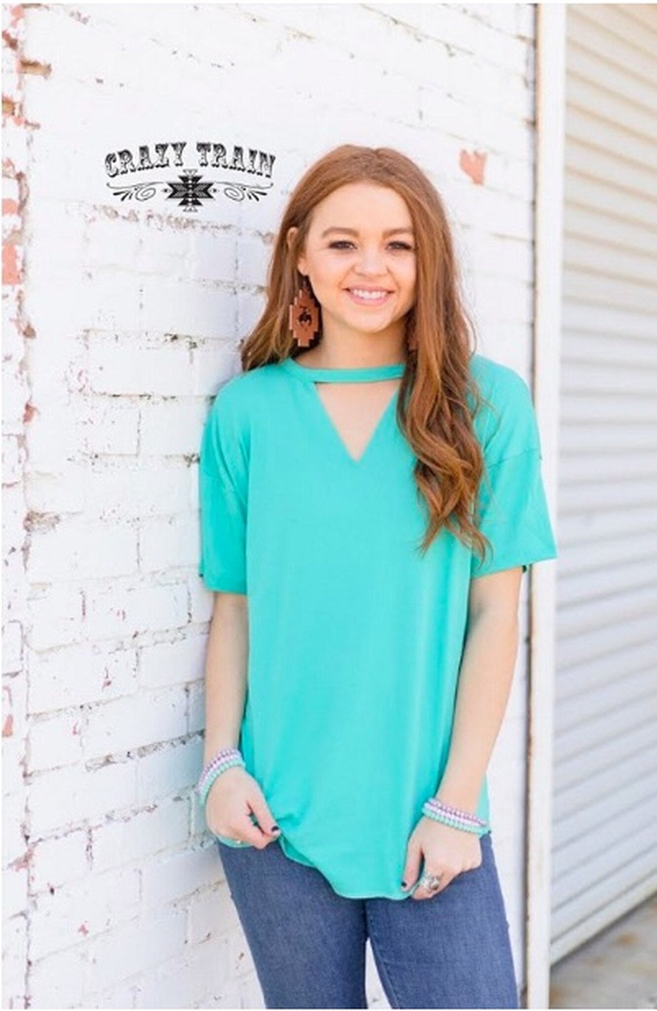 Turquoise Textline Top