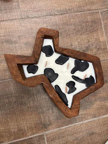 Texas Shaped Dough Bowl Candle  *Cowprint* Sunkissed Cowboy