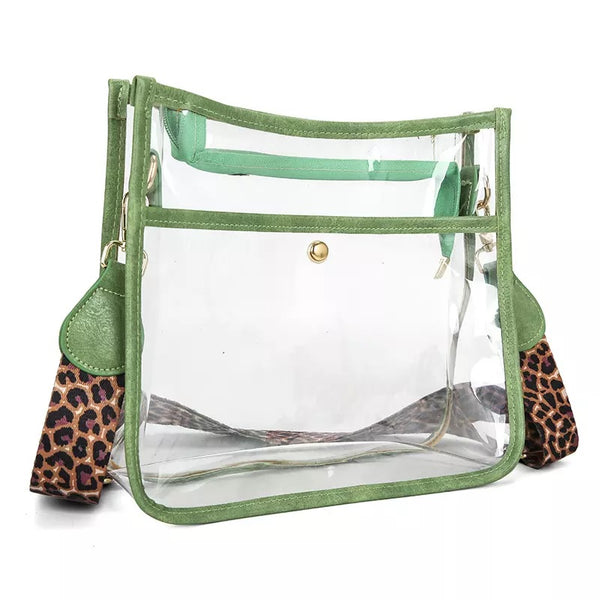 Clear Messenger Crossbody With Leopard Guitar Strap