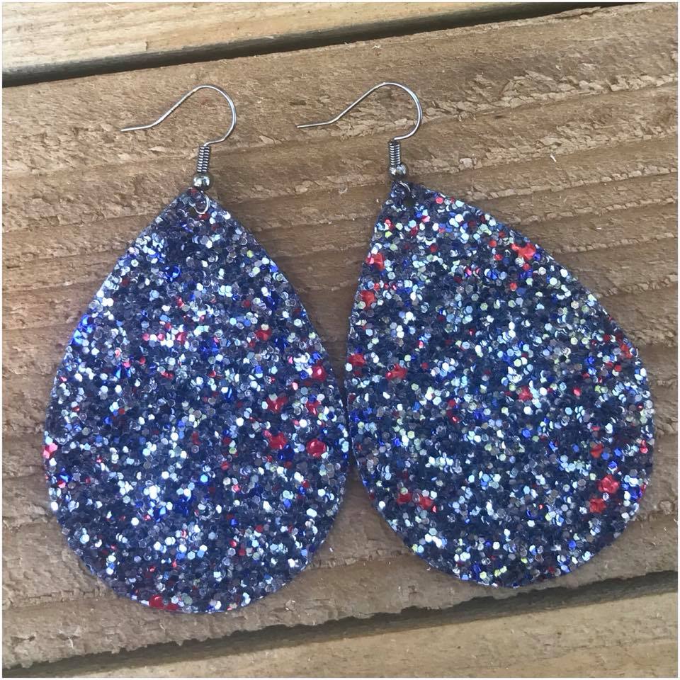 Red/Blue Glitter Teardrop Earrings