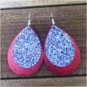 Layered Red/White/Blue Glitter Earrings
