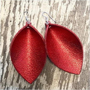Red Metallic Petal Leather Earrings