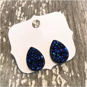 Midnight Druzy Teardrop Studs