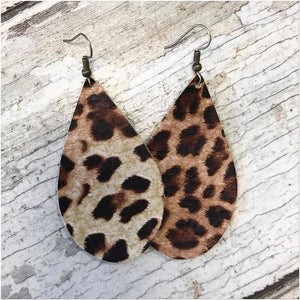 Leopard Teardrop Leather Earrings