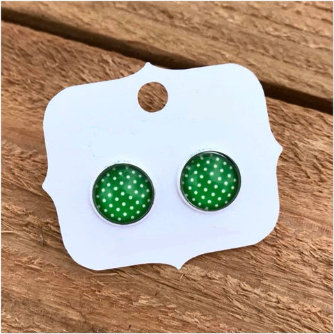 Green Polka Dot Stud Earrings